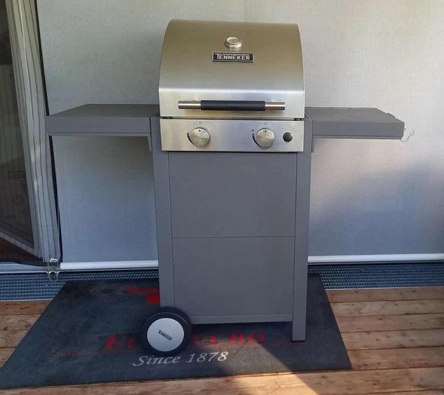 Tenneker Gasgrill (TG-2) 2-Brenner 7 kW gusseiserner Rost mit Grillabdeckung
