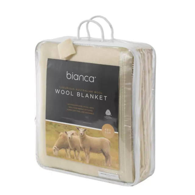 Bianca Australian Wool Blanket Cream KING Bed 480gsm Wool Mark Certified