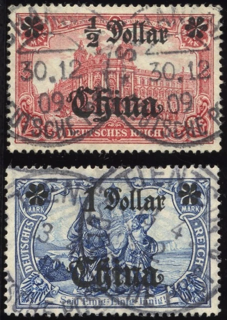 DP CHINA 44IAI,45IAII o, 1906/7, 1/2 D. auf 1 M. und 1 D. auf 2 M., Wz., Frieden