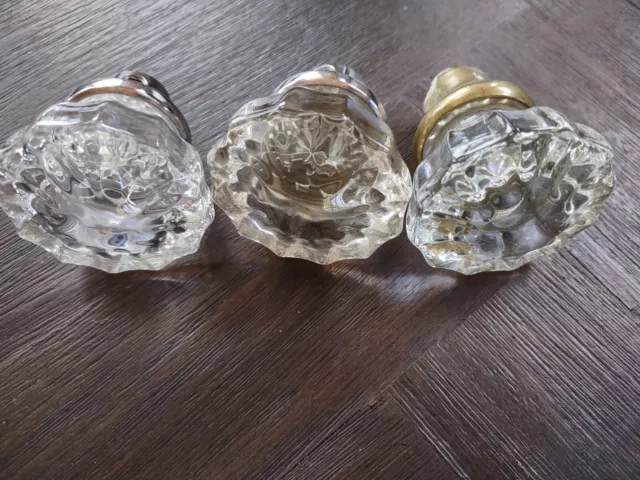 Vintage Lot of 3 Antique 12 point Crystal Clear Door Knobs