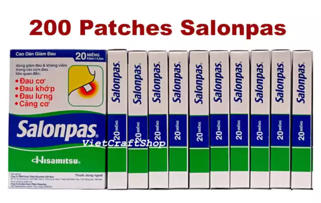 200 Patchs Salonpas Plast Soulage Douleur Maux Dos Muscles Arthrite (6.5x4.2cm)