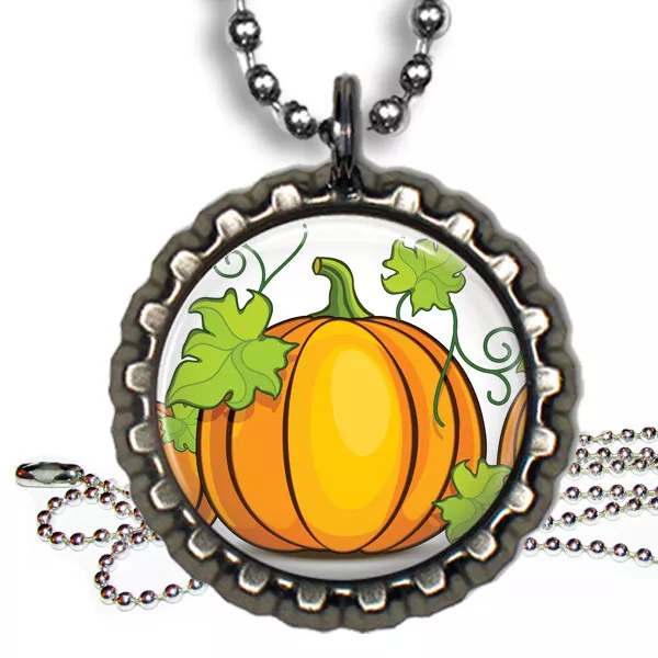 Halloween Fall Great Big Pumpkin Resin Top Bottle Cap Necklace Handcrafted