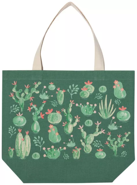Green Southwest Cactus Print Design Reusable Cotton Market Tote Bag NEW