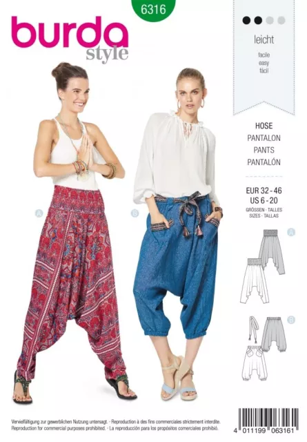 Burda Sewing Pattern 6316 Trousers 6-20