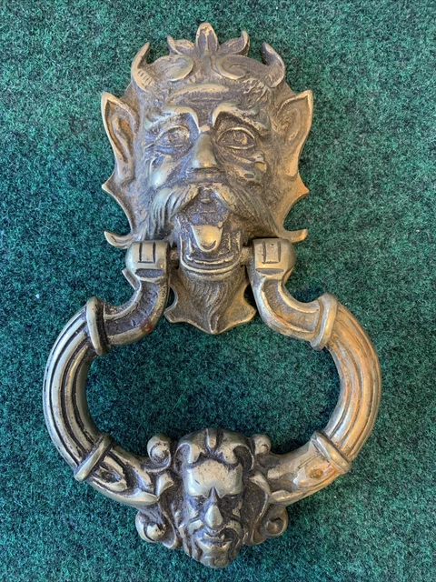 Large Vintage Brass ‘Devil’ Door Knocker - Evil Gargoyle Lucifer 9” ++