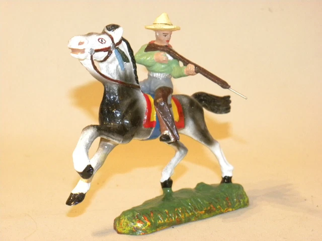 Figurine Durso Cowboy Cavalier Avec Révolver Et Fusil, Composition, Belgique, Occasion