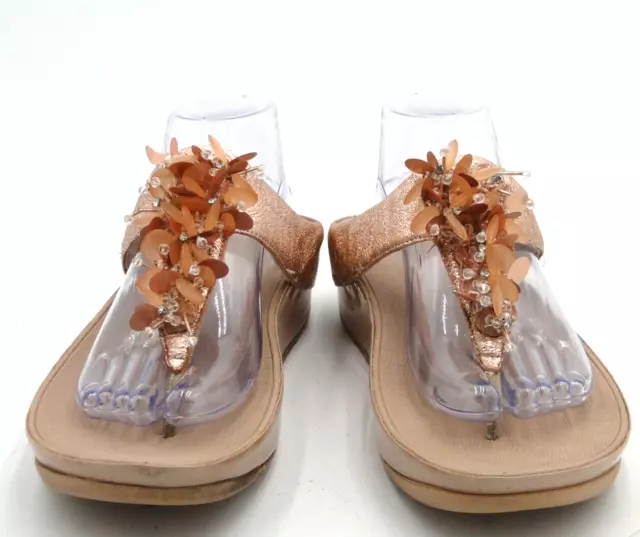 FitFlop Galaxy Toe-Post Thong Sandals Rose Gold Sparkling Beads US 10,Free Ship!