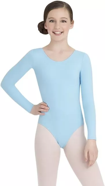 Capezio Girls' Team Basics Long Sleeve Leotard TB134C, Light Blue, Large