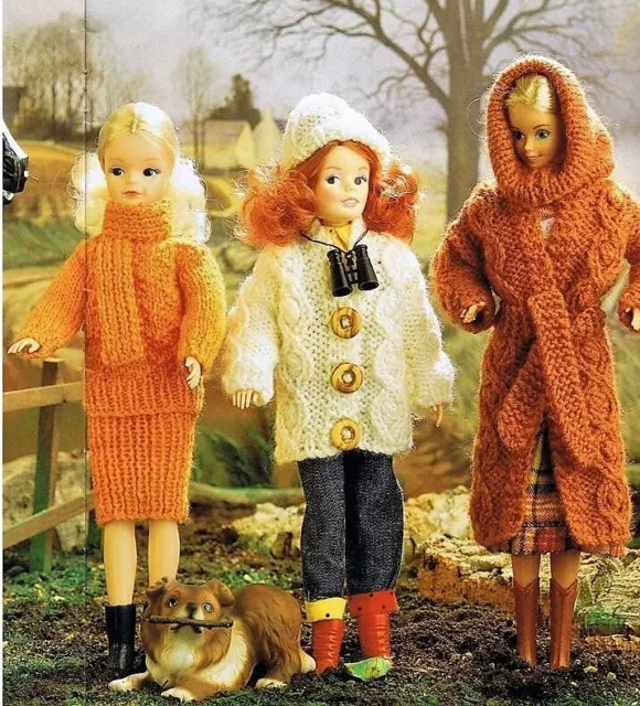 KNITTING PATTERN Teenage Dolls Clothes Sindy Barbie Skirt Sweater Coat Hat DK 12