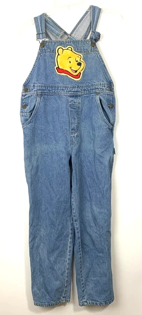 VTG Disney Winnie The Pooh Women's Med Wash Denim Jean Overalls Sz Large