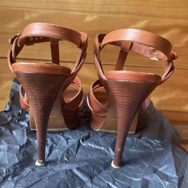 YSL SAINT LAURENT Brown Leather TRIBUTE Platform Stiletto Heel Sandals ...