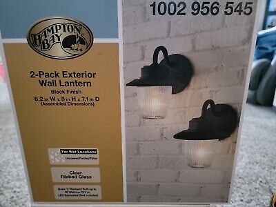 New Hampton Bay Wall Mount LED 1-Light Black Outdoor Porch Lantern Sconce 2 Pack