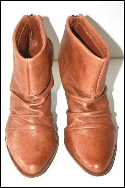 SAN MARINA  Bottines Boots Cuir Plissé Marron Clair Talons T 40 TBE