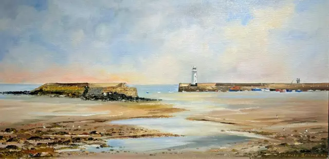 Original Oil Painting DONAGHADEE HARBOUR & LIFEBOAT,  NORTHERN IRELAND Irish Art