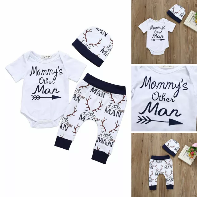 Little Man Newborn Infant Baby Boy Tops Romper Long Pants Outfits Clothes Summer