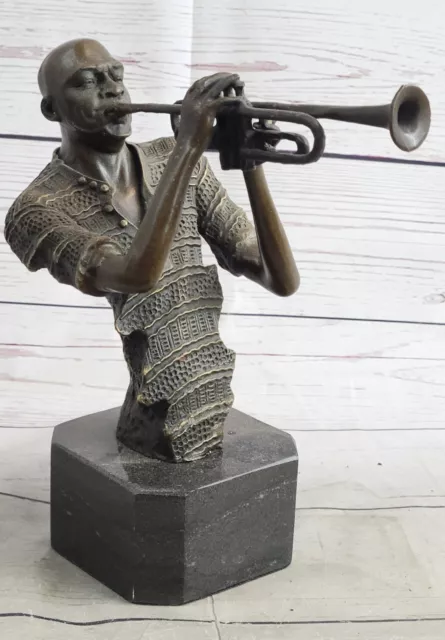 Sculpted Musical Excellence: Original Bronze Sculpture of a Black Trumpet Player