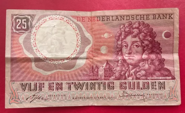 Beau billet des Pays-Bas, 25 Gulden 10 AVRIL 1955. Etat TB/TTB