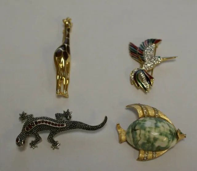 Four Vintage Animal Themed Costume Brooches_Corocraft Fish, Emmons, and More