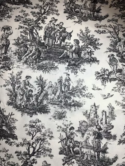 Waverly Rustic Life Toile Fabric Black & White French Pastoral Scene 54" x 97"