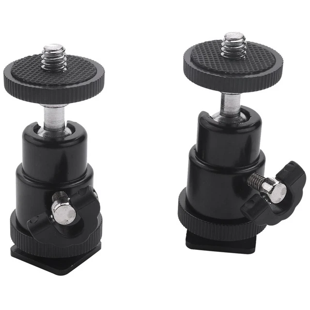 Ball Head [2 Pack] With Hot Shoe Mount Adapter 360 Degree 1/4 Inch Small A6H4 2