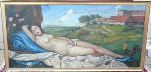 Grande dipinto su tela nudo femminile disteso cm 194 x 96 Goya maja desnuda
