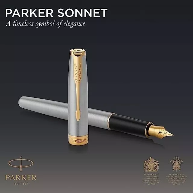 PARKER Sonnet Fountain Pen - Steel with Gold Trim - Medium