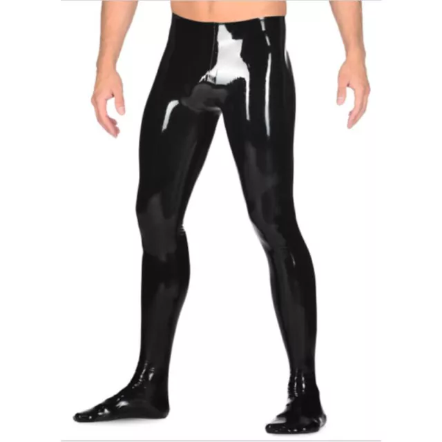 Men Latex Pants with Socks without Zipper Tight Rubber Trousers Club Party Wear