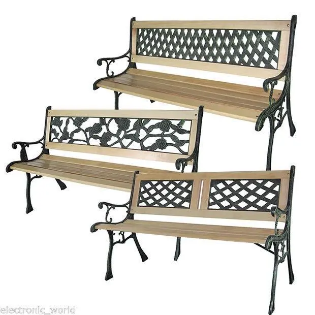 3 Seater Outdoor Wooden Garden Bench Chair Seat Cast Iron Legs Park Furniture