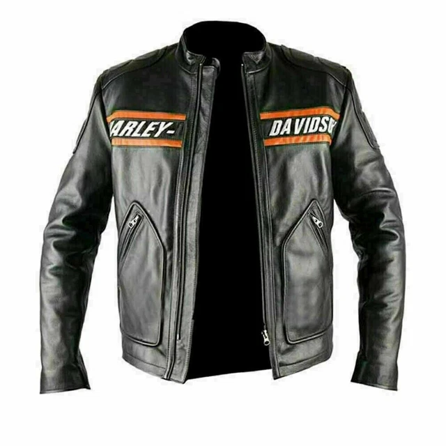Giacca In Pelle Di Mucca Cafe Racer Harley Davidson Vintage Nera Stile Biker