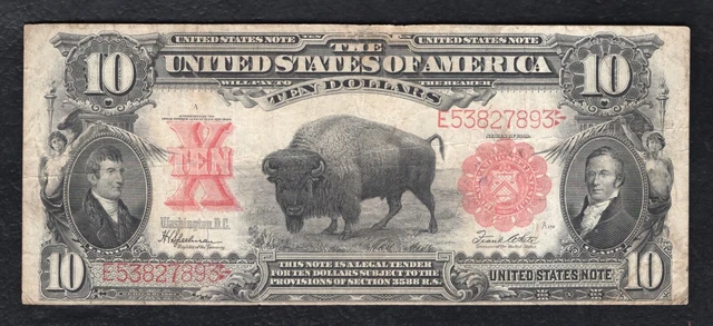 Fr. 122 1901 $10 Ten Dollars “Bison” Legal Tender United States Note Very Fine