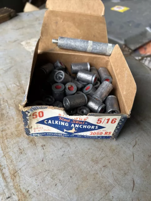 Vintage Box Of Diamond Red Seal Calking Anchors With Set Tool