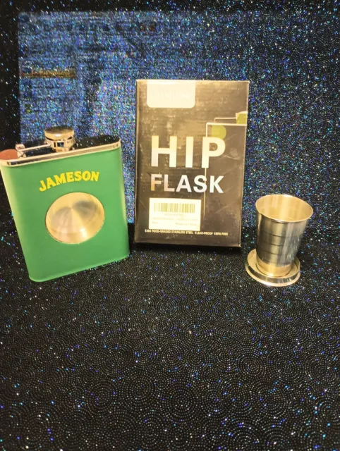 Jameson Whiskey Hip Flask and Shot Glass Stainless Steel Leak Proof