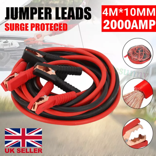 4M 2000AMP Heavy Duty Jump Leads Car Van Battery Starter Booster Cables Jumper /