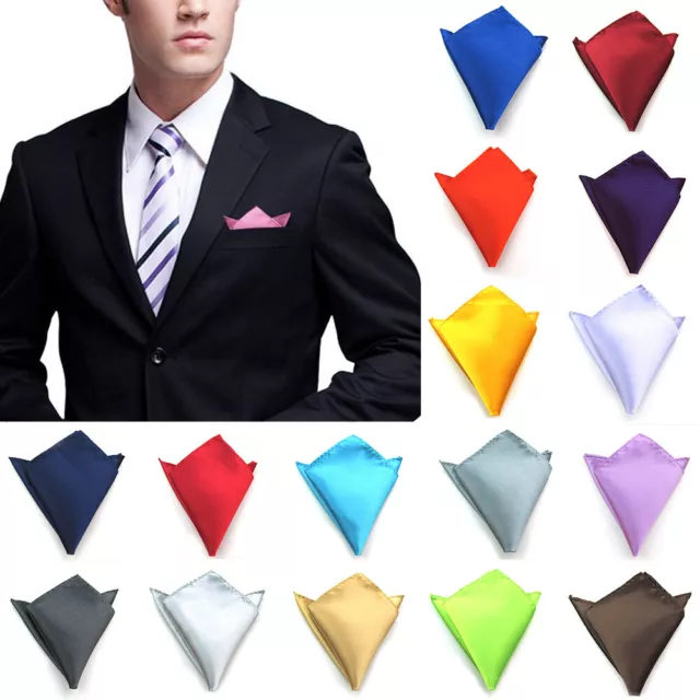 29 Colours Men's Pocket Square Hanky Satin Plain Suit Wedding Party Handkerchief