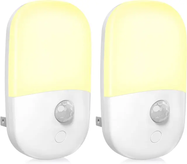 Dimmable Night Light Plug-in Motion Sensor Warm White LED Motion Sensor 2 Pack