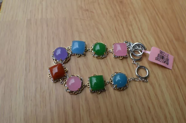 42.00ct Multi-color Burmese Jade Adjustable  8 inch Bracelet  Fine Silver
