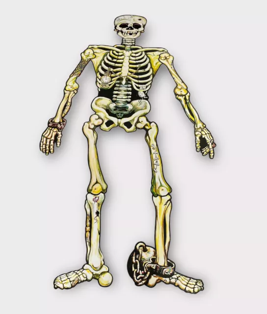 Vintage Halloween Die Cut Paper Jointed Skeleton 56” Decor Shackled Ball Chain