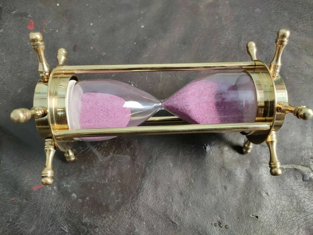 Hourglass Nautical Antique Brass Ship Maritime 7" Sand Timer Wheel Compass Decor