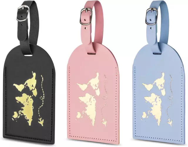 Flintronic 3 Pcs Luggage Tags, Leather Baggage Labels, Suitcase ID Tag Set, Tag
