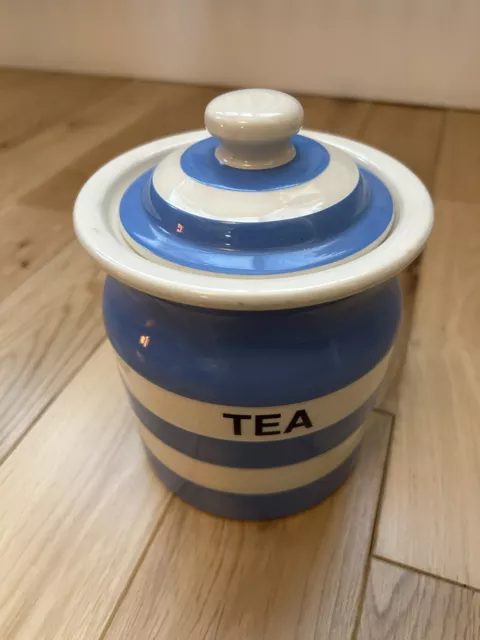 TG Green Cornishware Blue & White Tea Storage Jar With Lid