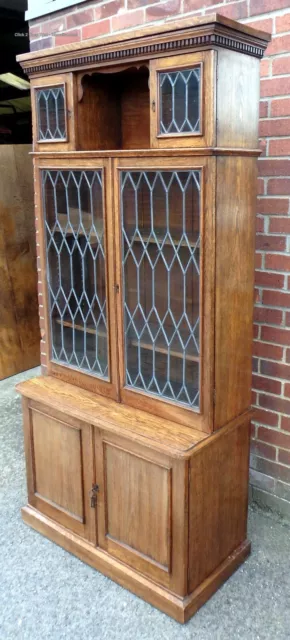 Victorian antique Arts Crafts oak leaded glass adjustable lawyers bookcase  +key