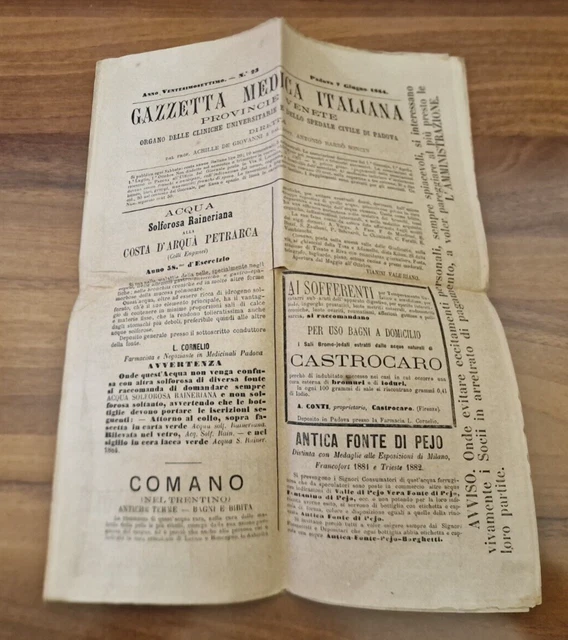 Giornale d'epoca GAZZETTA MEDICA ITALIANA nr. 23 del 07/06/1884