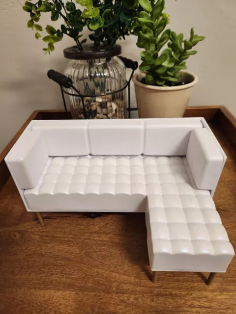 Rainbow High Dollhouse White & Gold L Shaped Couch fits Barbie 1:6 Scale