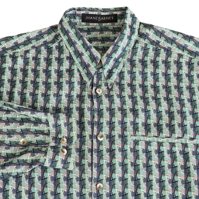 Jhane Barnes Shirt Men XL Colorful Abstract Geometric Retro Button Down L Sleeve