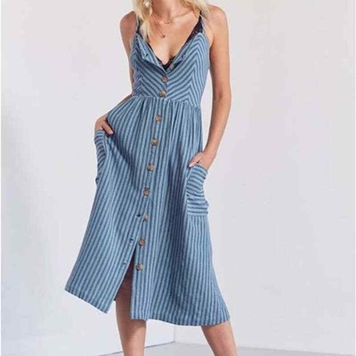 Urban Outfitters Cooperative Emilia Linen Blend Button-Down Stripe Dress