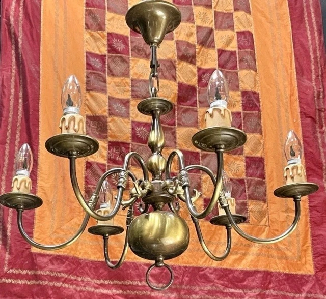 Ancien Lustre En Metal Argenté 6 Branches Lustre Design