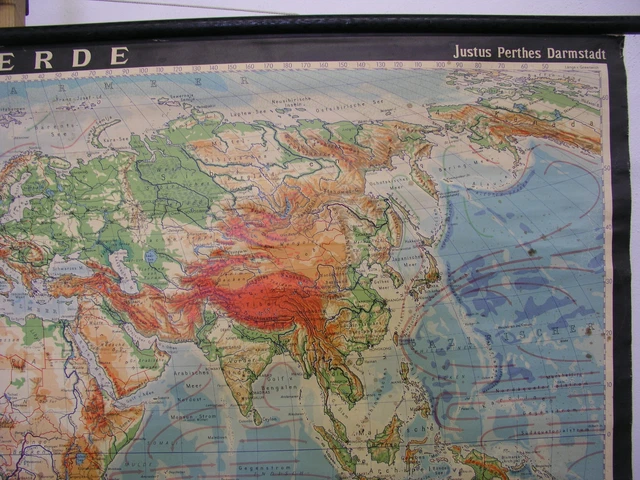 World Map 1978 SCHULWANDKARTE ALTE PHYSISCHE Weltkarte Die Erde 139x84cm vintage world ...