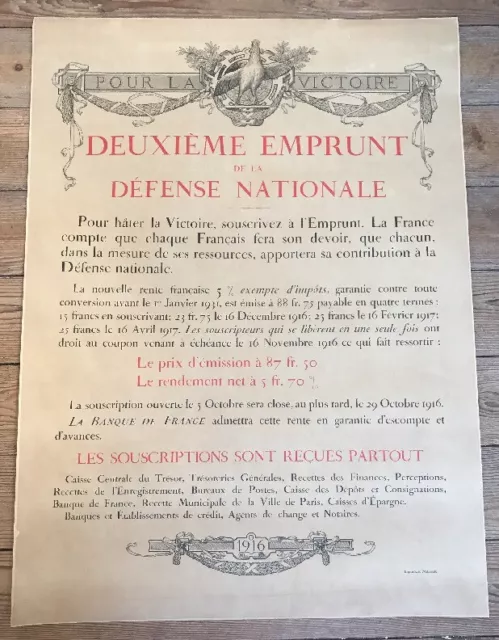 Affiche Guerre 14-18 Deuxième Emprunt De La Defense Nationale 1916