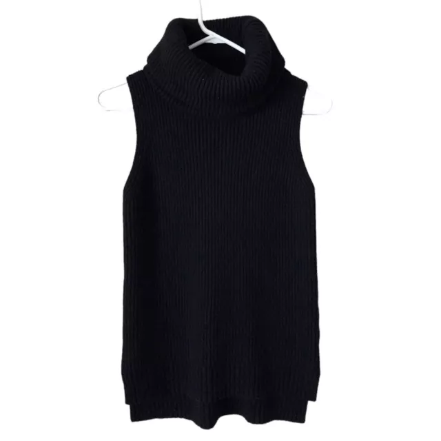 MICHAEL KORS Merino wool / cashmere rib knit turtleneck sweater vest black XS