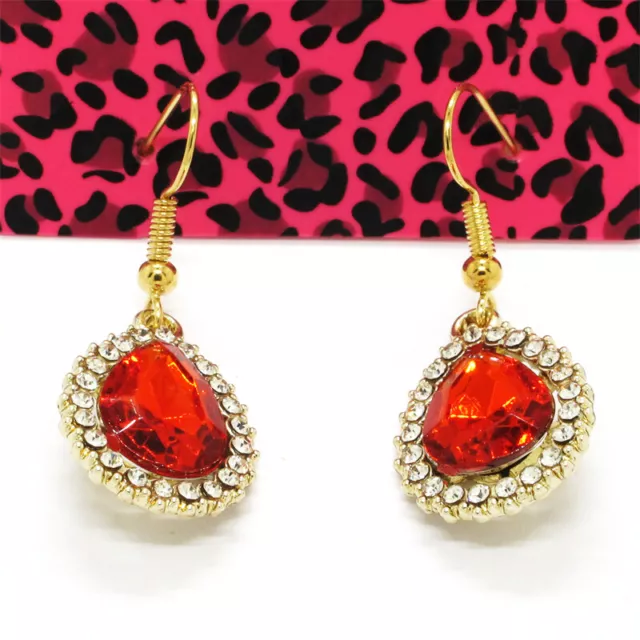 Betsey Johnson Bling Red Water Drop Rhinestone Crystal Women Stand Earrings
